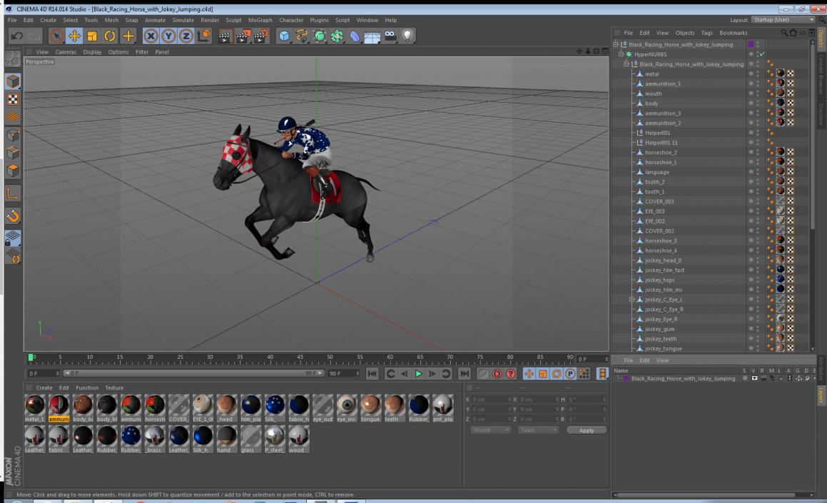 Black Racing Horse with Jokey Jumping 3D