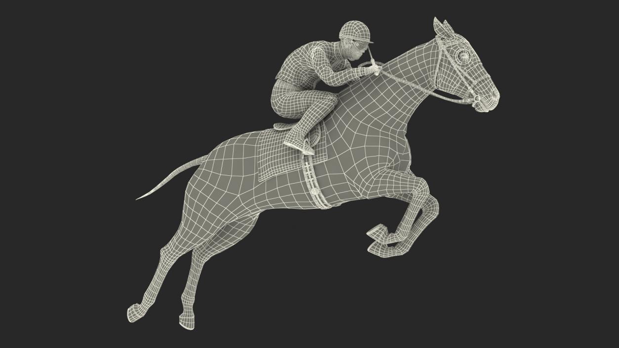 Black Racing Horse with Jokey Jumping 3D