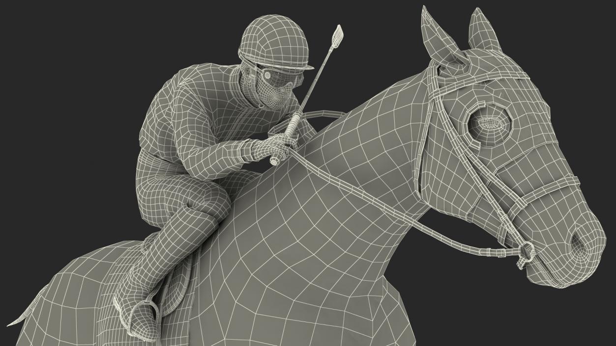 Black Racing Horse with Jokey Jumping 3D