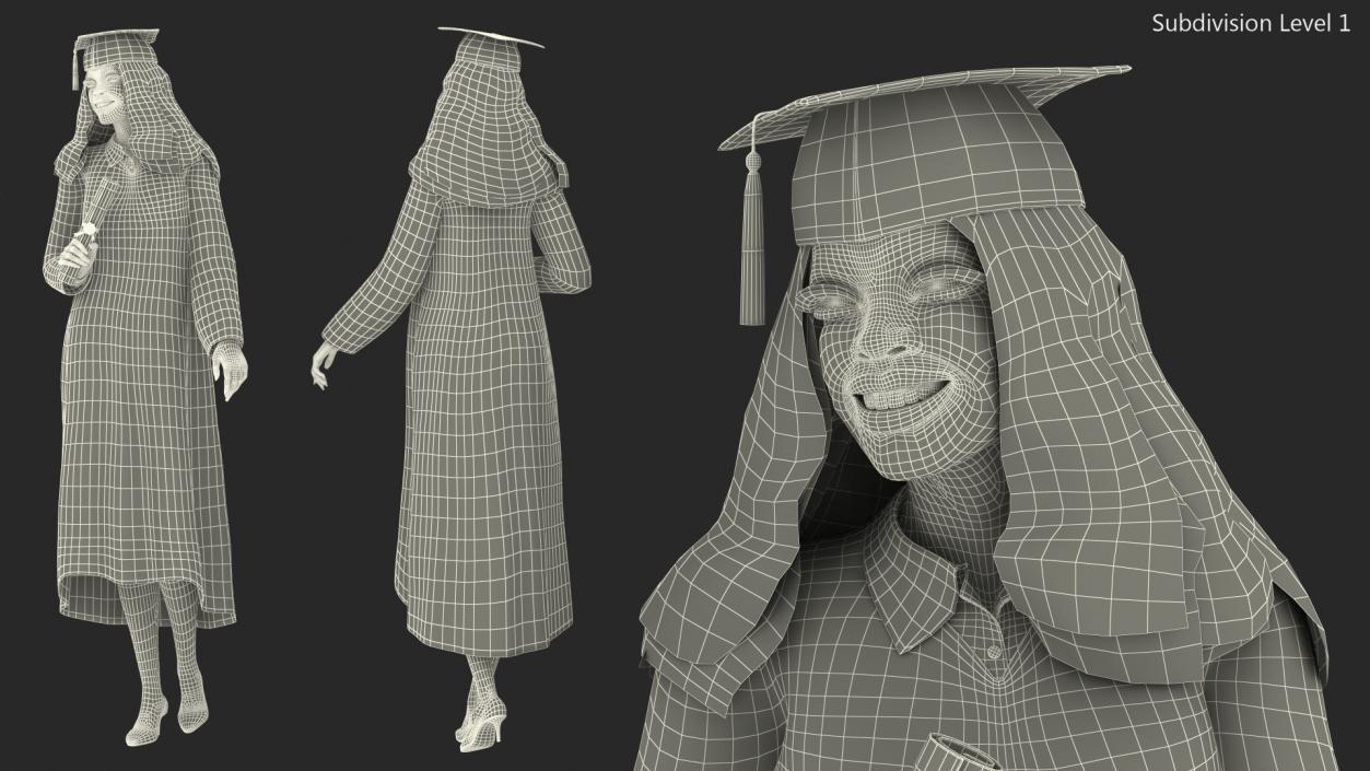 3D model Dark Skin Graduation Gown Woman Standing Pose