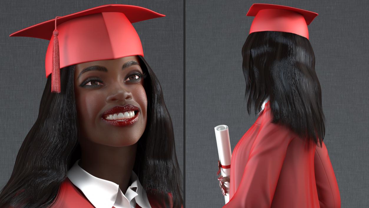 3D model Dark Skin Graduation Gown Woman Standing Pose