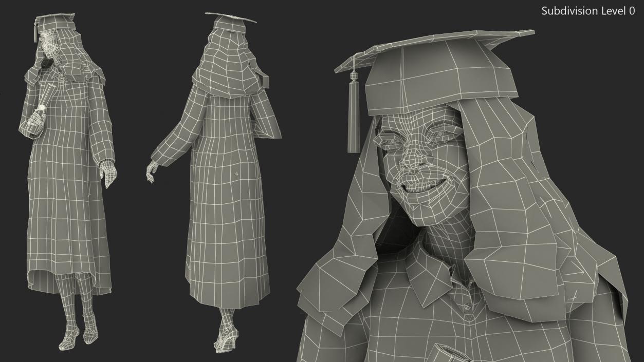 3D model Dark Skin Graduation Gown Woman Standing Pose