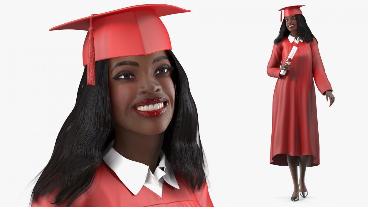 3D model Dark Skin Graduation Gown Woman Standing Pose