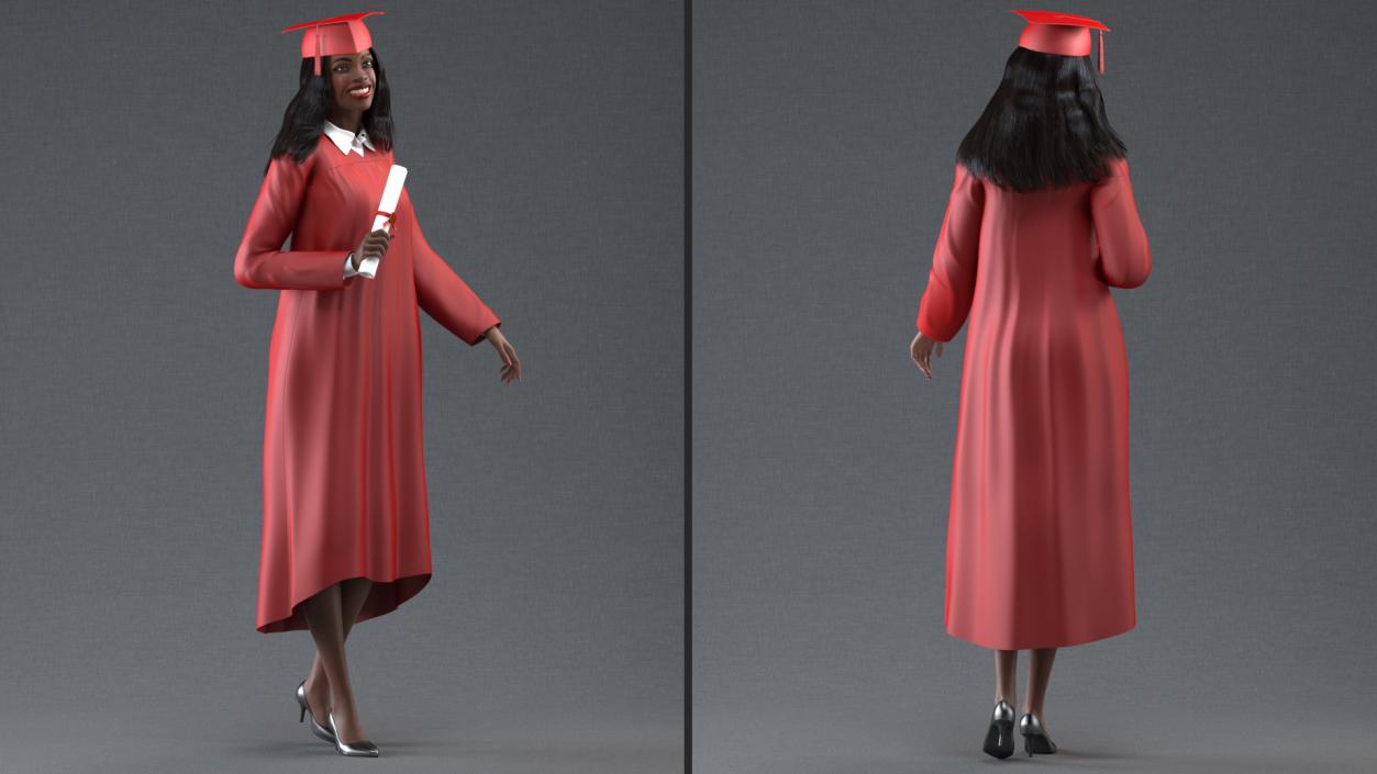 3D model Dark Skin Graduation Gown Woman Standing Pose