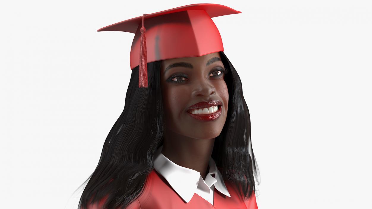 3D model Dark Skin Graduation Gown Woman Standing Pose