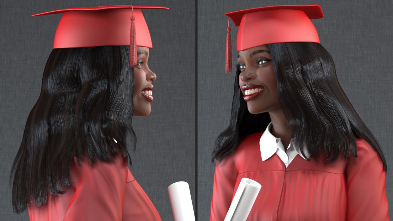 3D model Dark Skin Graduation Gown Woman Standing Pose