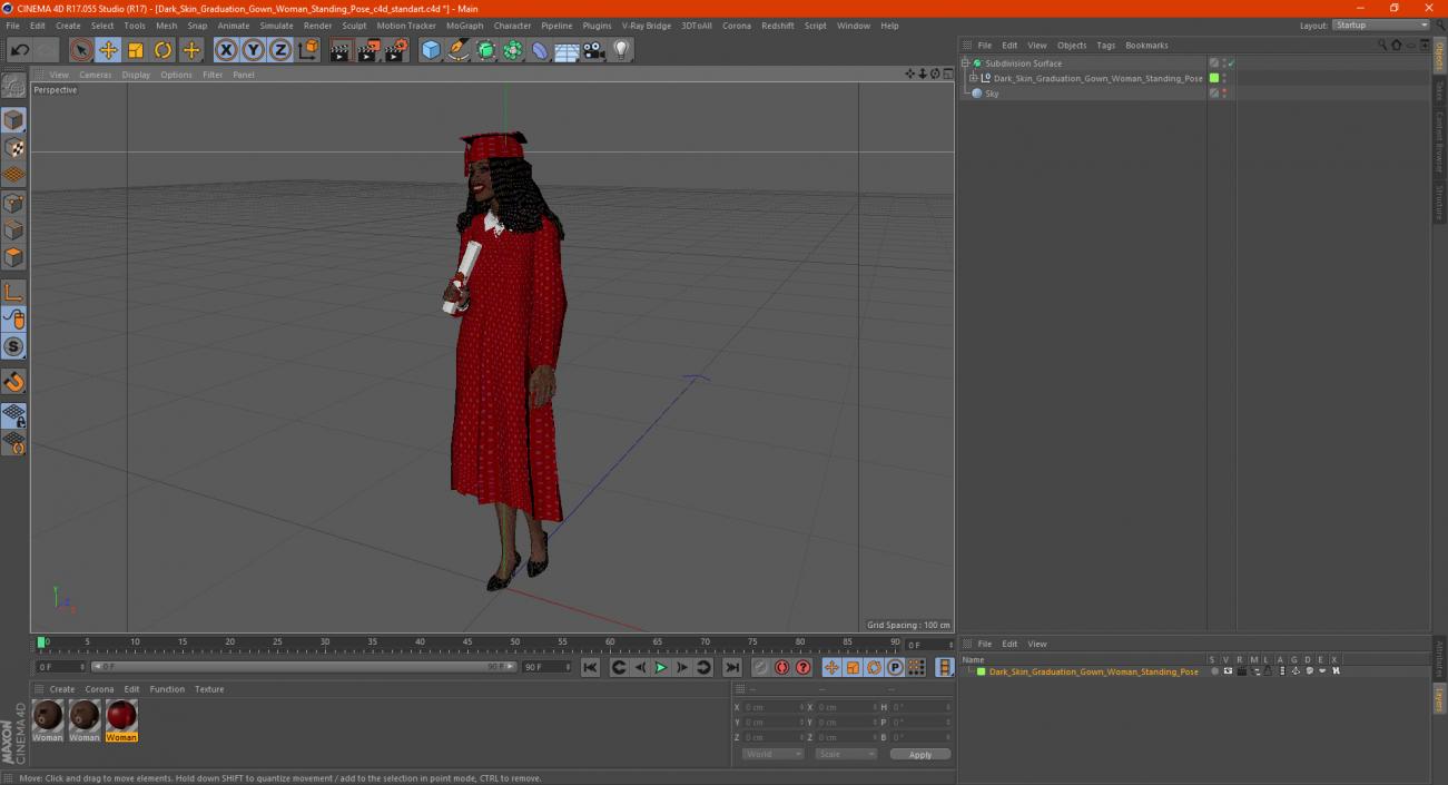 3D model Dark Skin Graduation Gown Woman Standing Pose