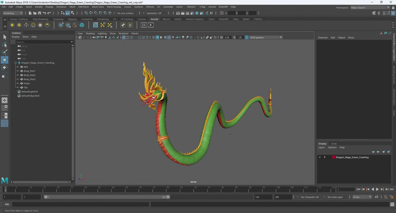 3D Dragon Naga Green Crawling