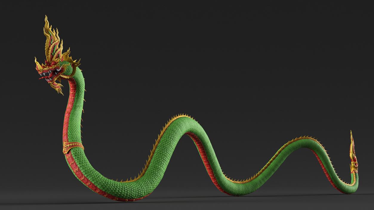 3D Dragon Naga Green Crawling