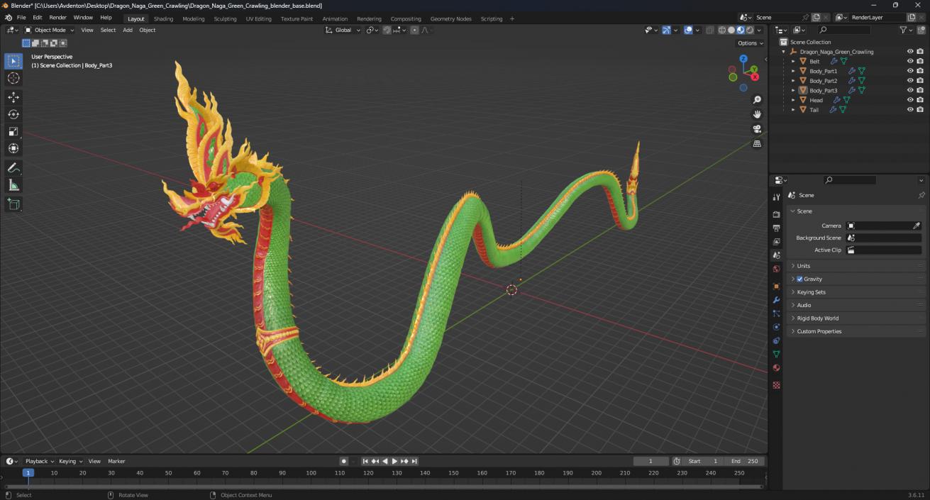 3D Dragon Naga Green Crawling