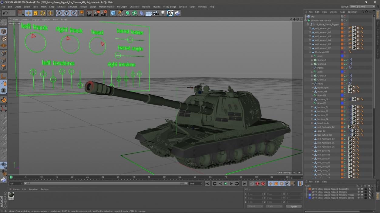 3D 2S19 Msta Green Rigged for Cinema 4D