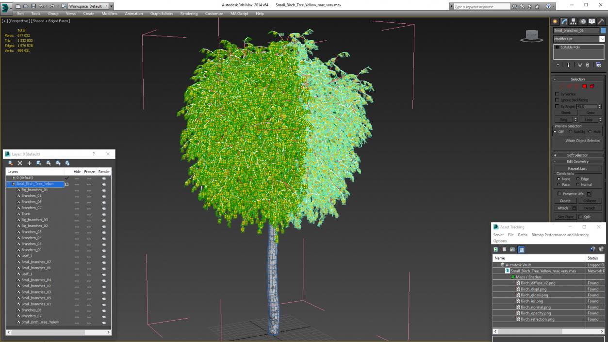 3D Small Birch Tree Yellow model