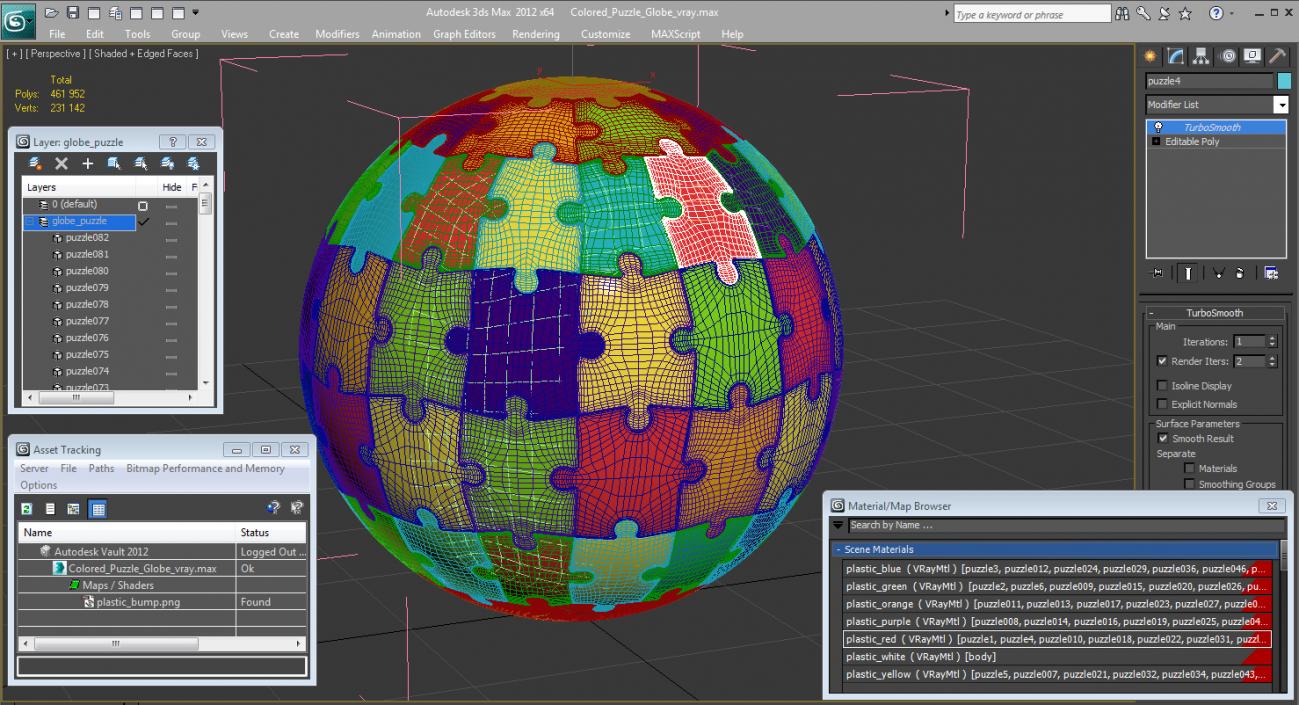 3D model Colored Puzzle Globe