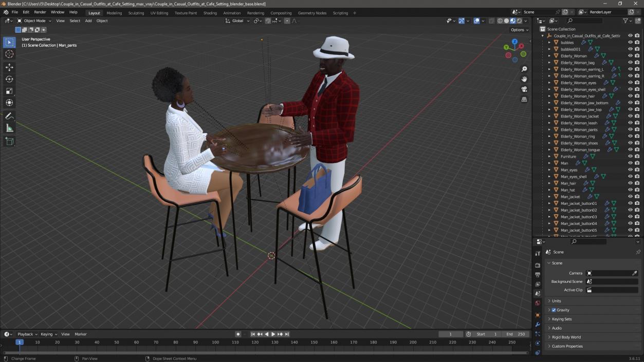 3D model Couple in Casual Outfits at Cafe Setting