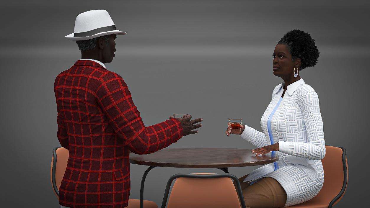 3D model Couple in Casual Outfits at Cafe Setting