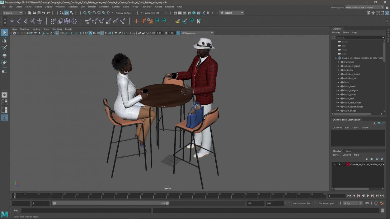 3D model Couple in Casual Outfits at Cafe Setting