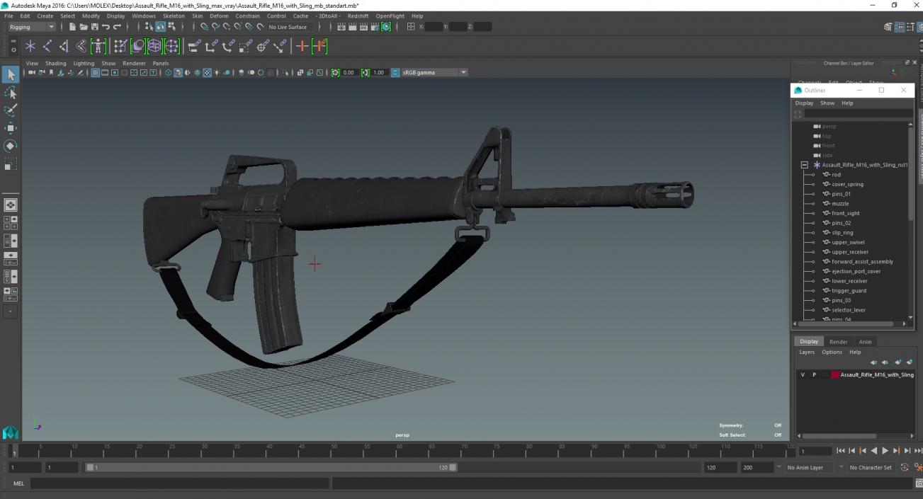 3D Assault Rifle M16 with Sling model