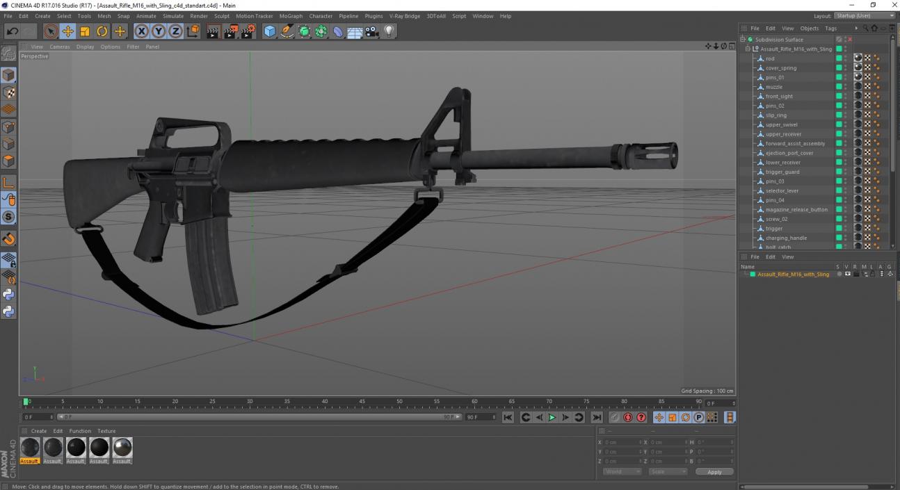 3D Assault Rifle M16 with Sling model