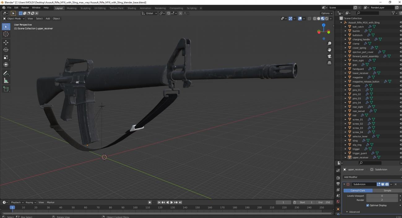 3D Assault Rifle M16 with Sling model