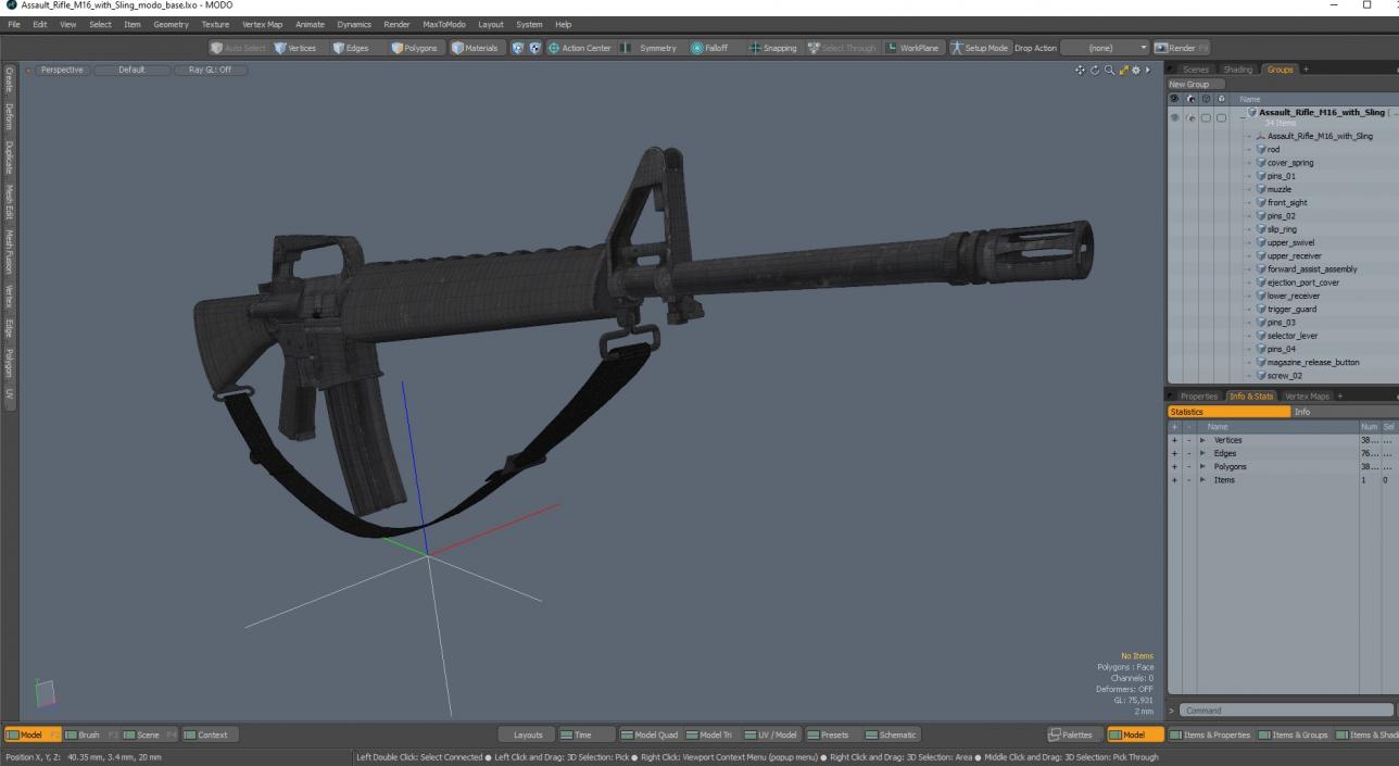 3D Assault Rifle M16 with Sling model