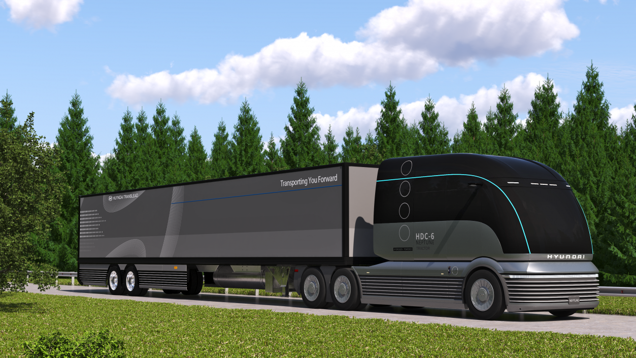 Hyundai HDC-6 Hydrogen Tractor and Trailer Rigged 3D model