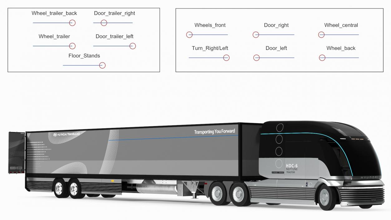 Hyundai HDC-6 Hydrogen Tractor and Trailer Rigged 3D model