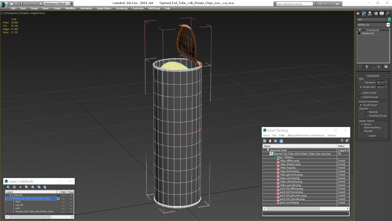 Opened Foil Tube with Potato Chips 3D model