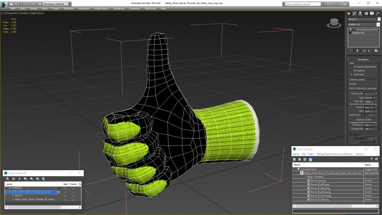 Safety Work Gloves Thumbs Up Green 3D model