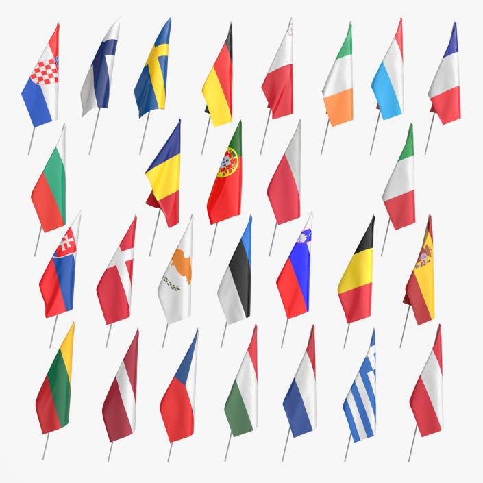 European National Flags Set 3D