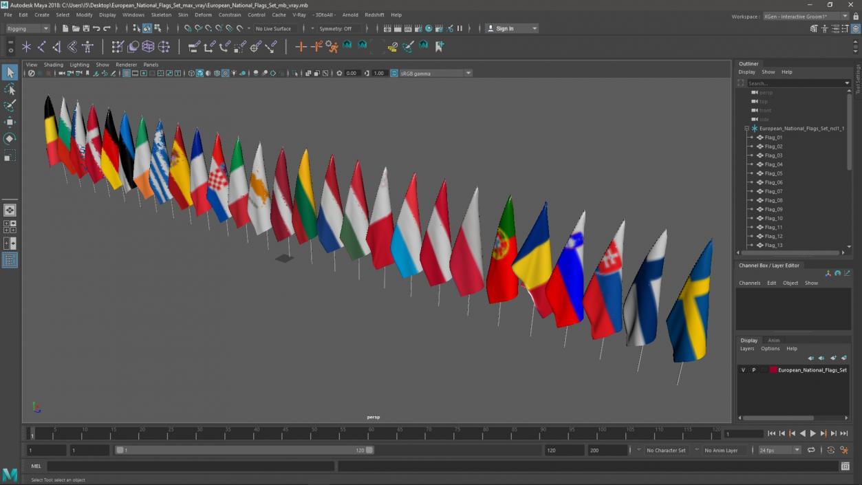 European National Flags Set 3D