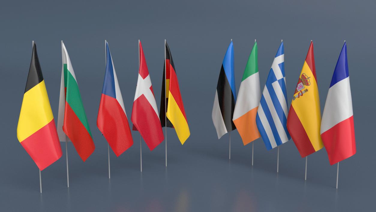 European National Flags Set 3D