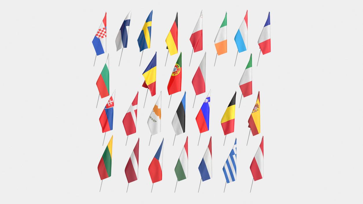 European National Flags Set 3D