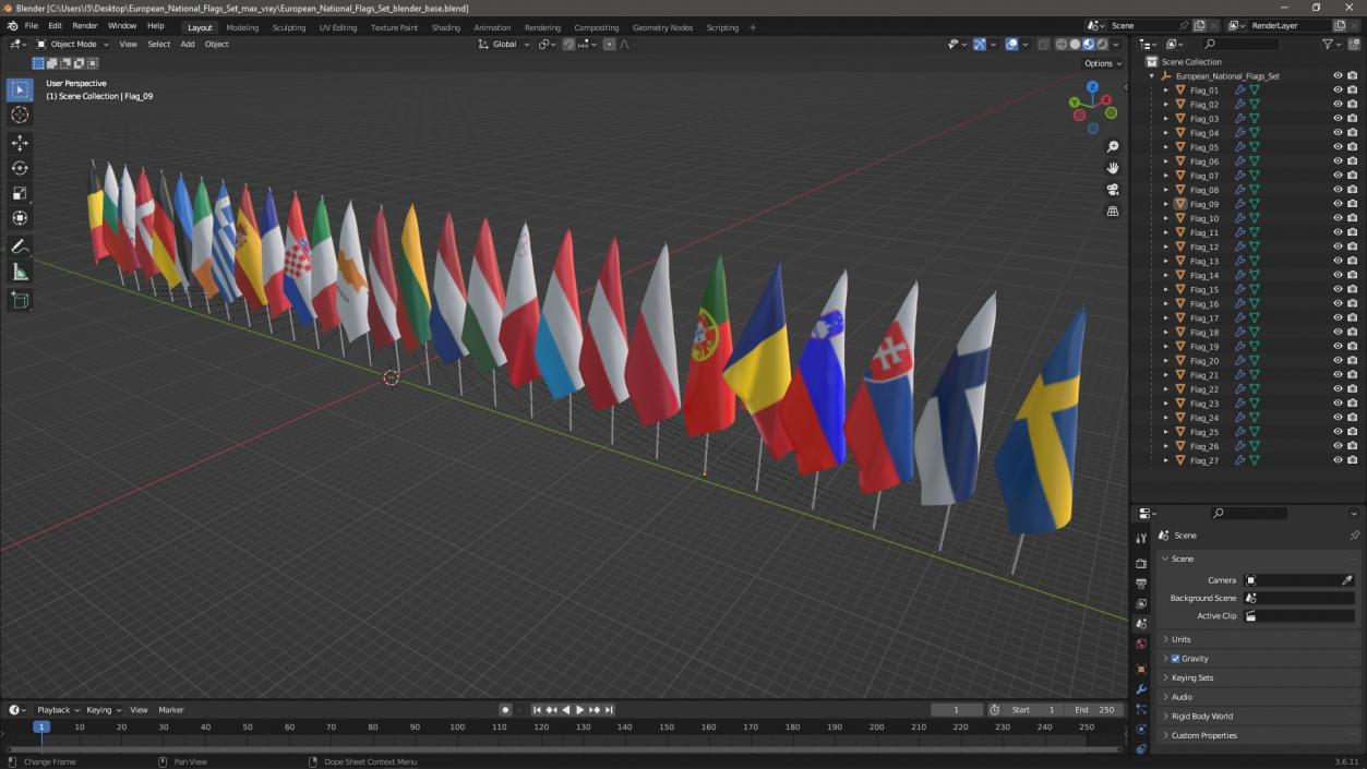 European National Flags Set 3D