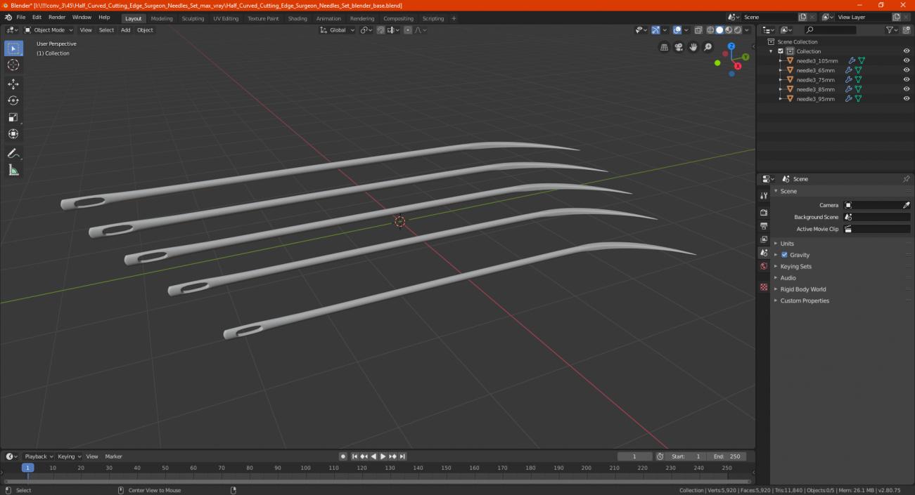 Half Curved Cutting Edge Surgeon Needles Set 3D model