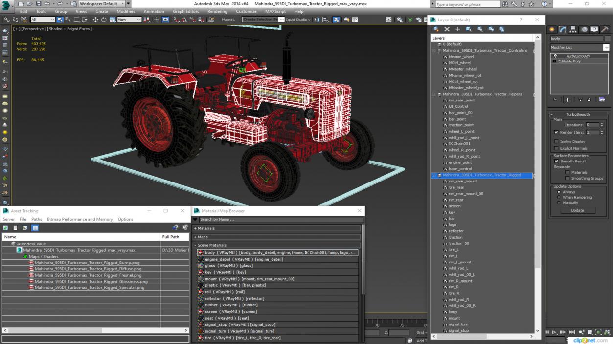 3D Mahindra 595DI Turbomax Tractor Rigged model