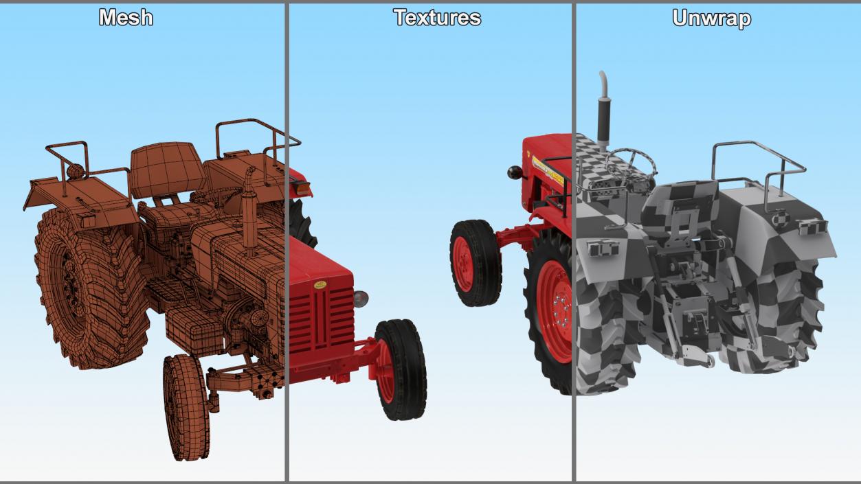 3D Mahindra 595DI Turbomax Tractor Rigged model