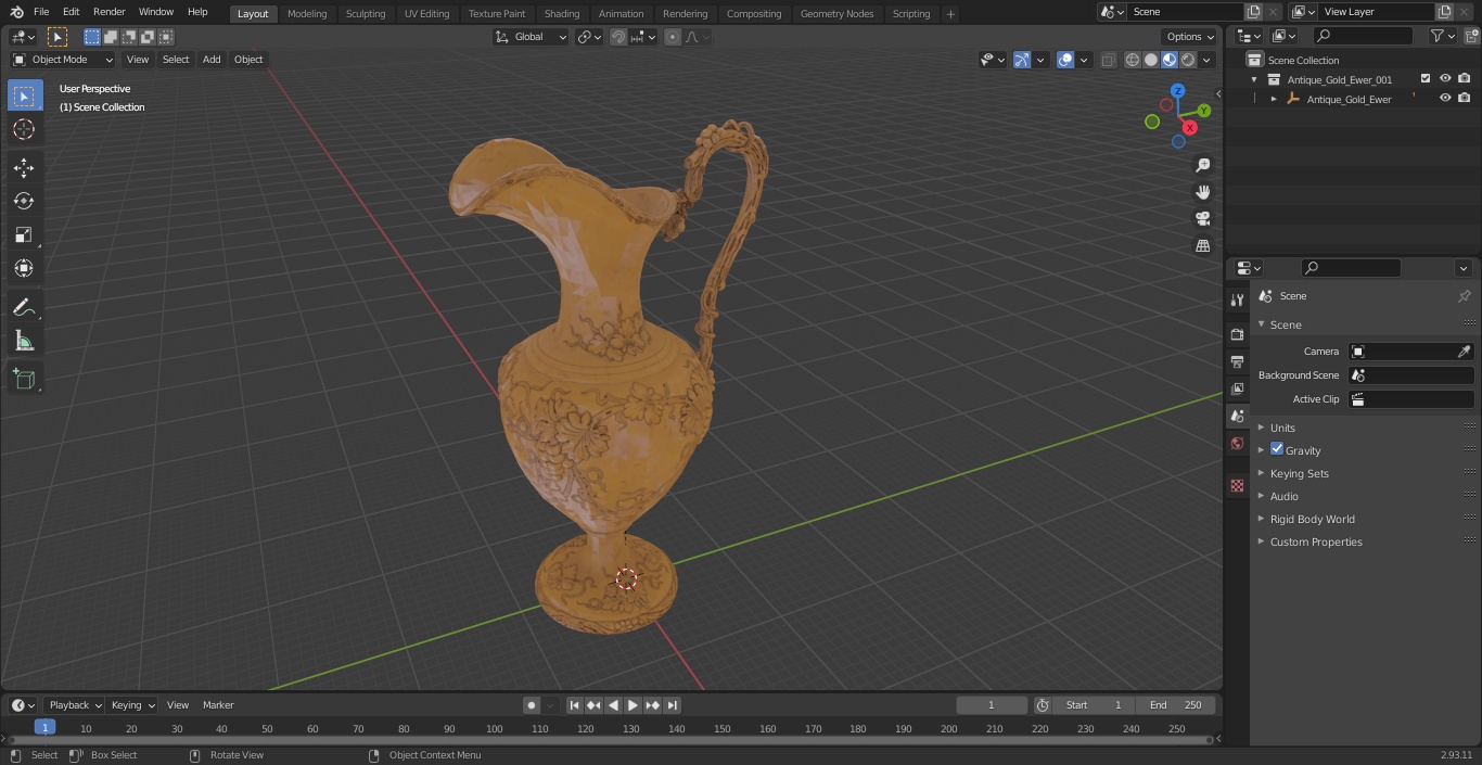 Antique Gold Ewer 3D