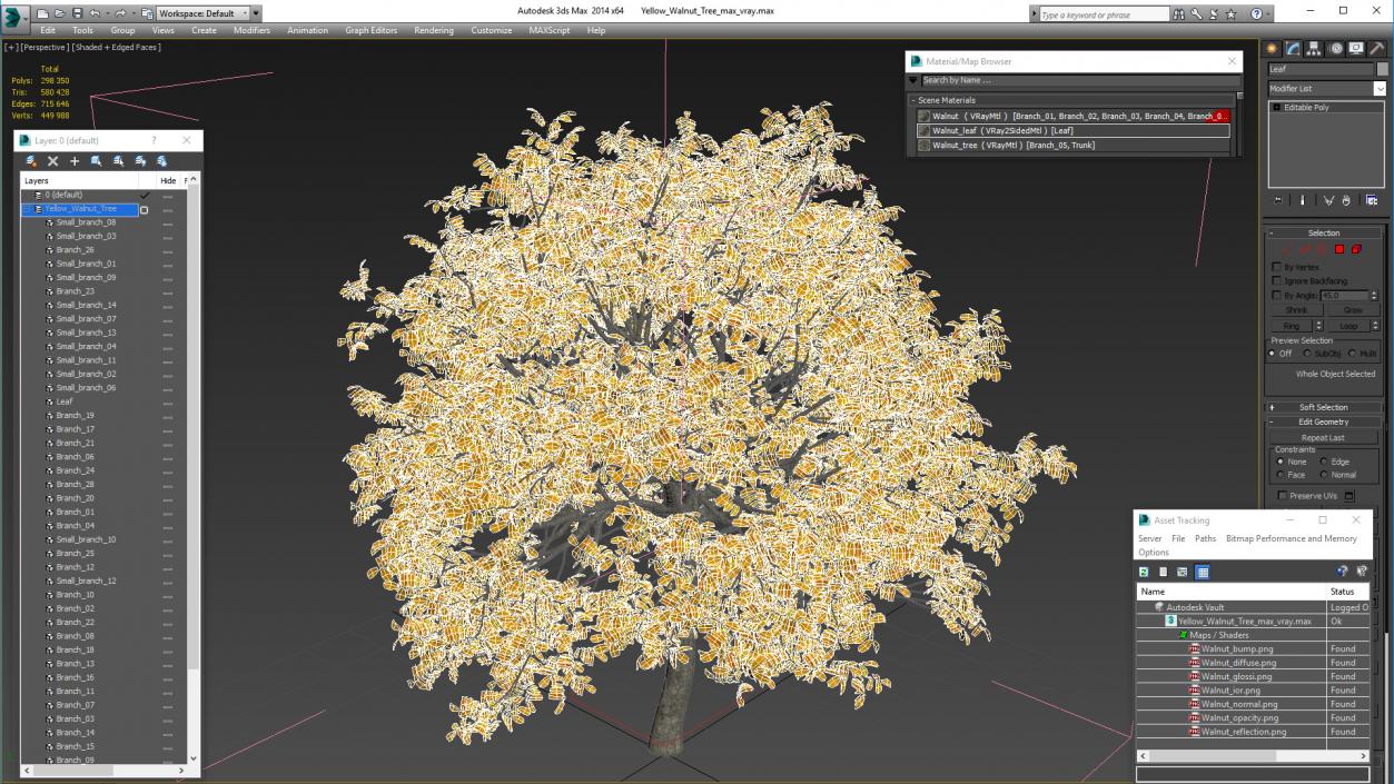 3D Yellow Walnut Tree model