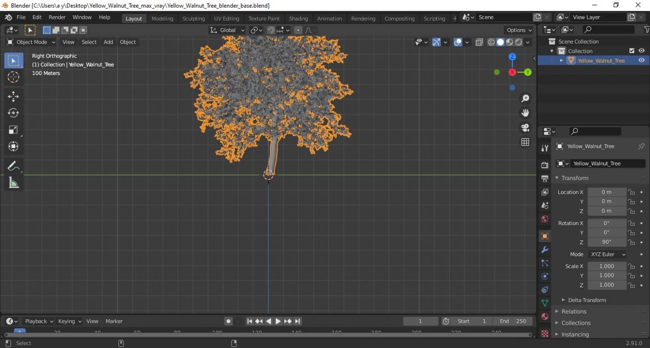 3D Yellow Walnut Tree model