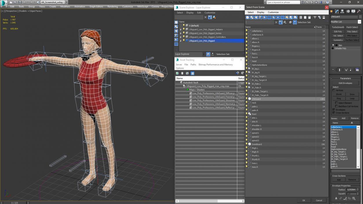 Lifeguard Low Poly Rigged for Cinema 4D 3D model