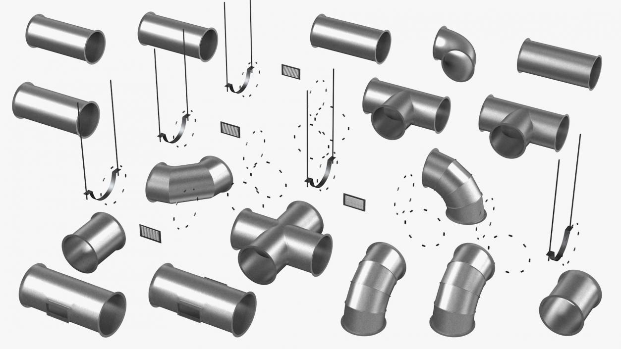 3D Ventilation Shaft Pipe System Set model