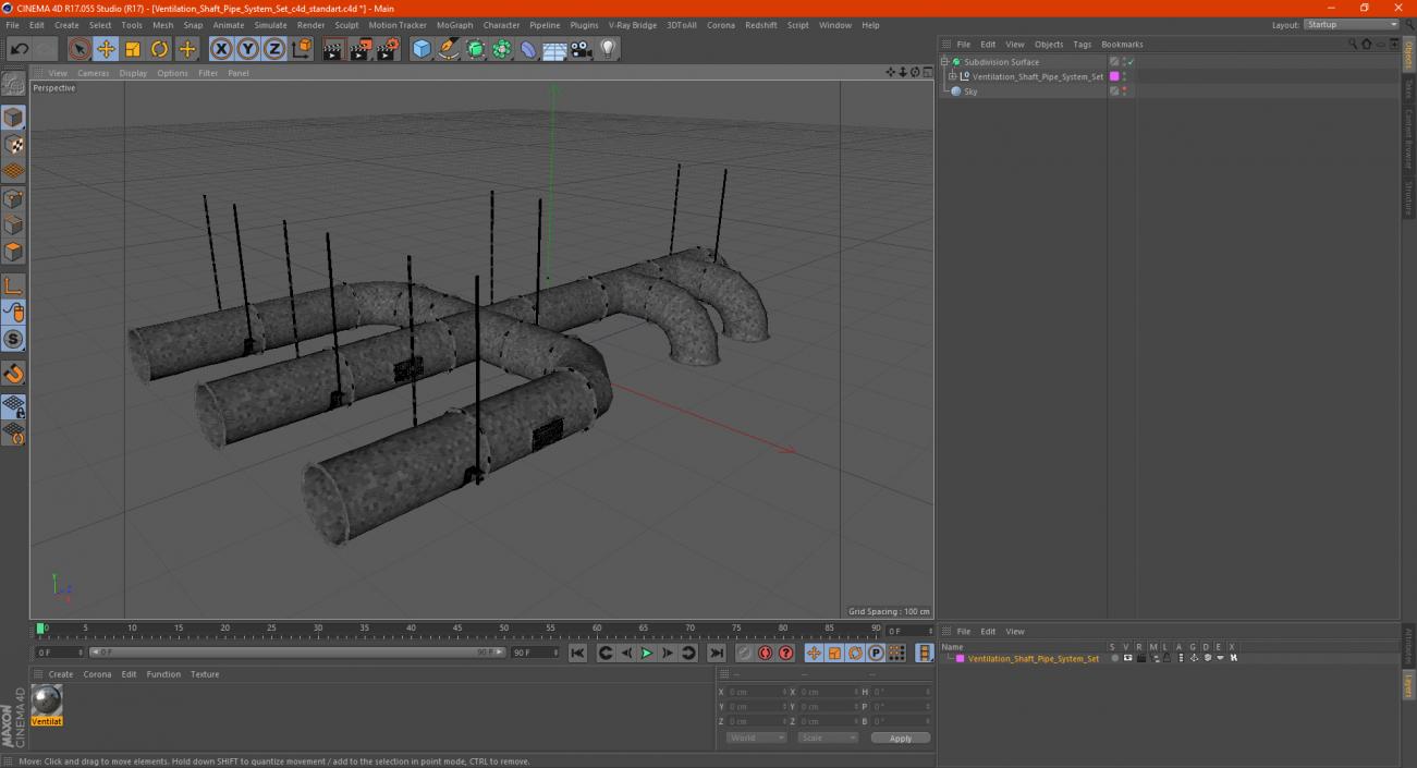 3D Ventilation Shaft Pipe System Set model