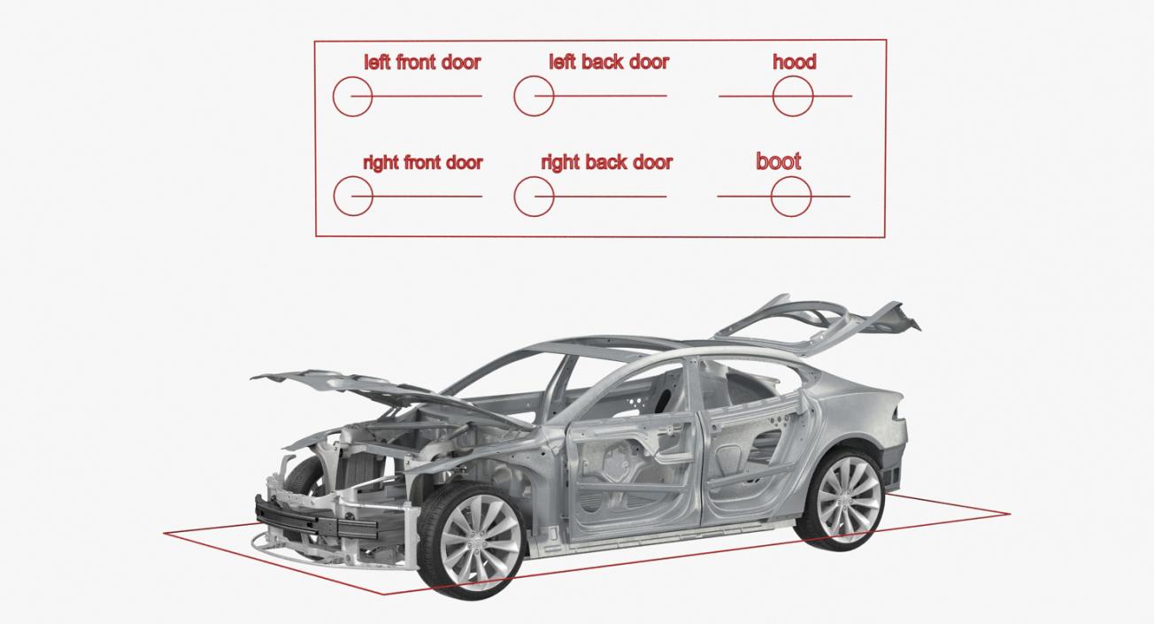 3D Tesla Model S Frame and Chassis Rigged model