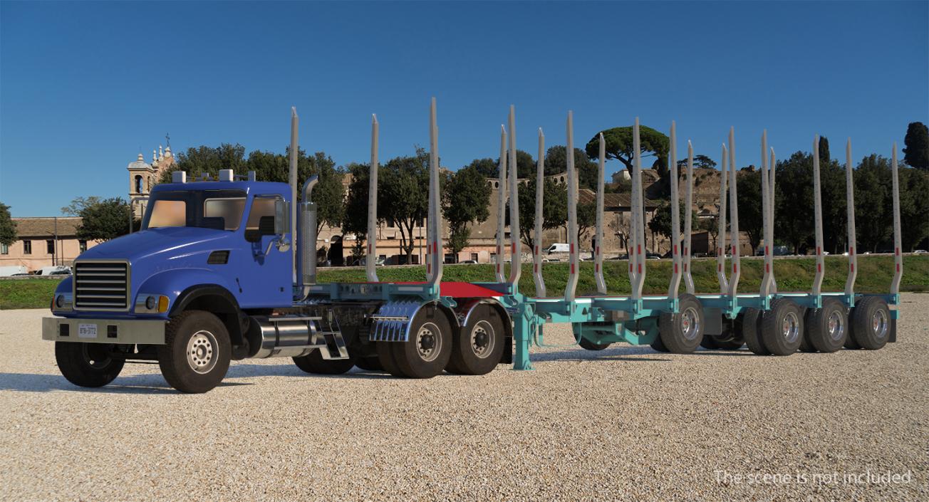 Truck with Empty Logging Trailer 3D