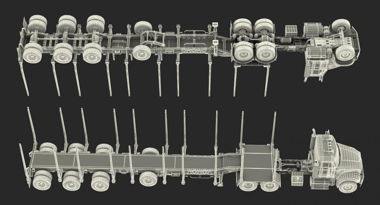 Truck with Empty Logging Trailer 3D