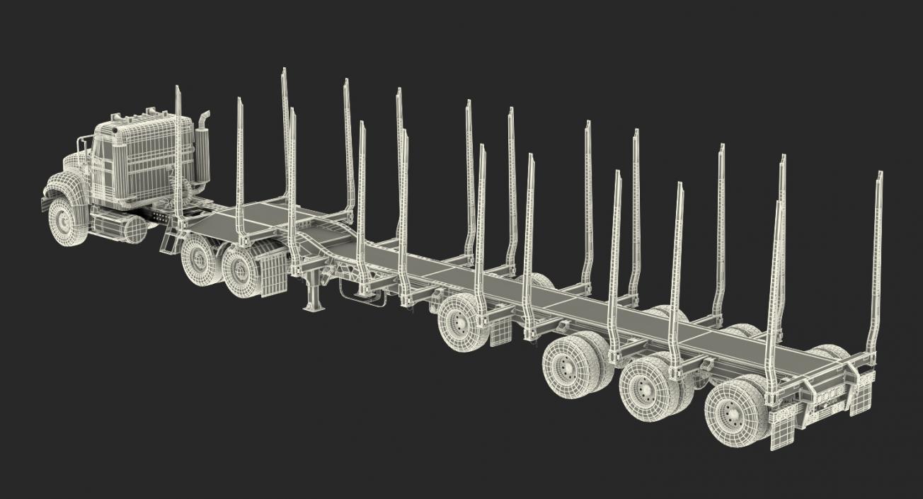 Truck with Empty Logging Trailer 3D