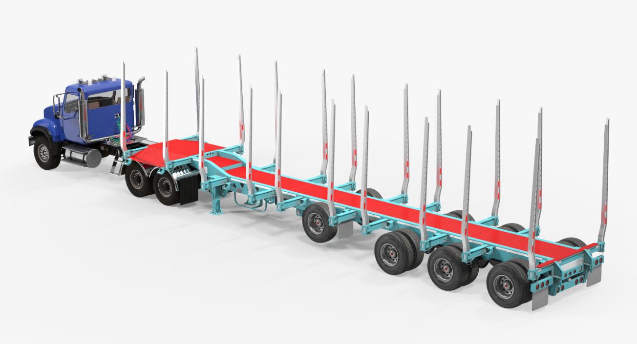 Truck with Empty Logging Trailer 3D