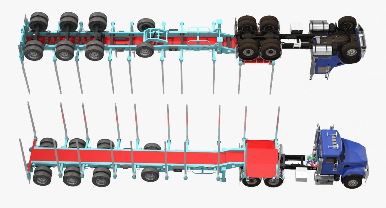 Truck with Empty Logging Trailer 3D