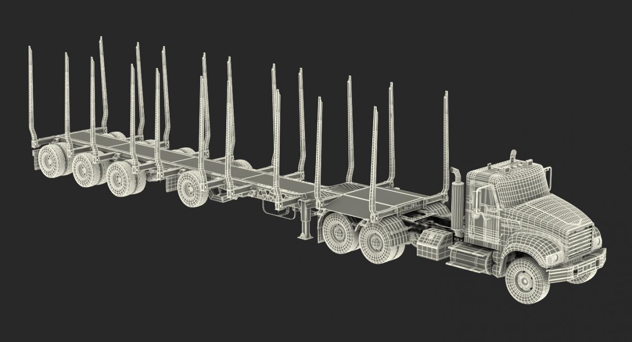 Truck with Empty Logging Trailer 3D