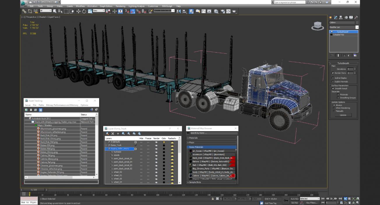 Truck with Empty Logging Trailer 3D